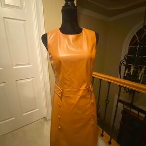 Elegant Cognac Faux Leather Dress